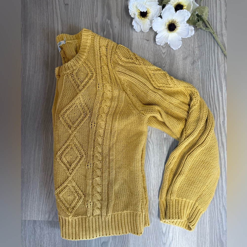 Boden Mustard Yellow Cable Knit Crew Neck Sweater